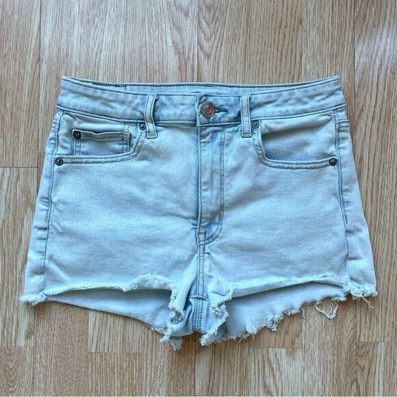American Eagle Light Blue Super High-Rise Shortie Jean Shorts - Size: 6 - Picture 1 of 5